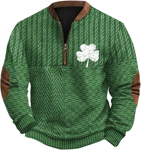 Men's Quarter Zip Sweatshirt Plaid Pullover Sweater Casual Stand Collar Long Sleeve Sweatshirt Retro Zip Up Shirt in Saudi Arabia