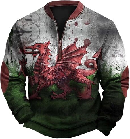 Men's Quarter Zip Sweatshirt Plaid Pullover Sweater Casual Stand Collar Long Sleeve Sweatshirt Retro Zip Up Shirt in Saudi Arabia