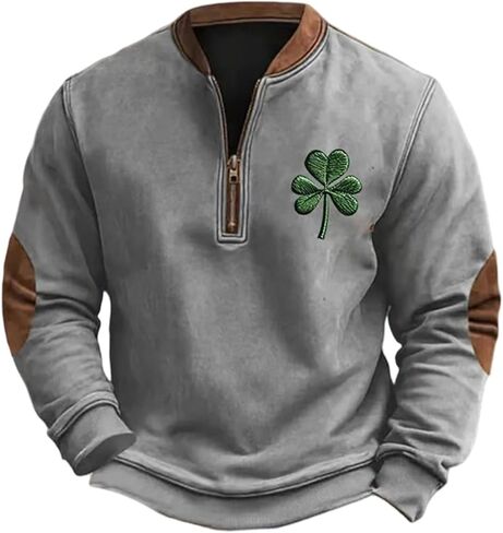 Men's Quarter Zip Sweatshirt Plaid Pullover Sweater Casual Stand Collar Long Sleeve Sweatshirt Retro Zip Up Shirt in Saudi Arabia