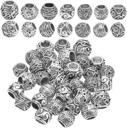 1 Box 60pcs Large Hole Alloy Tibetan Spacer Beads European Rondelle Barrel Tube Spacers Loose Antique Gold Hollow Bead For Jewelry Making Bracelet Women DIY Accessories in Saudi Arabia