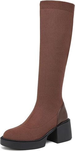 NEWBELLA Women's Knee High Sock Boots - Platform Chunky Heel Slip-On Boots for Streetwear & Casual Outfits in Saudi Arabia