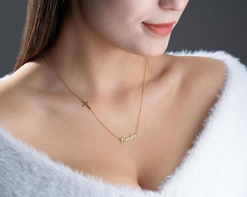 Personalized Cross Necklace with Name for Women – Custom Gold, Silver, or Rose Pendant – Adjustable Chain 14"-24" – Custom Name Jewelry Gift in Saudi Arabia