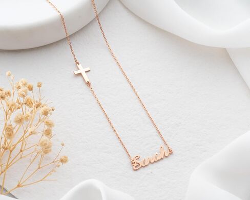 Personalized Cross Necklace with Name for Women – Custom Gold, Silver, or Rose Pendant – Adjustable Chain 14"-24" – Custom Name Jewelry Gift in Saudi Arabia