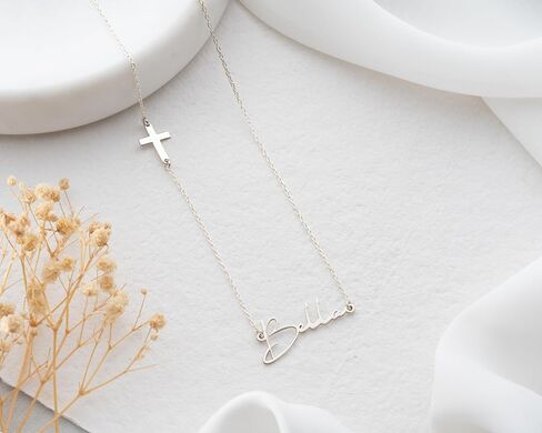 Personalized Cross Necklace with Name for Women – Custom Gold, Silver, or Rose Pendant – Adjustable Chain 14"-24" – Custom Name Jewelry Gift in Saudi Arabia