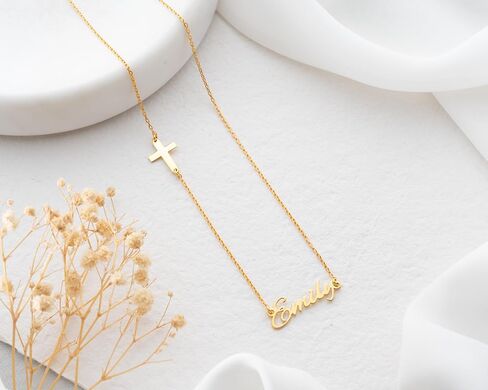 Personalized Cross Necklace with Name for Women – Custom Gold, Silver, or Rose Pendant – Adjustable Chain 14"-24" – Custom Name Jewelry Gift in Saudi Arabia