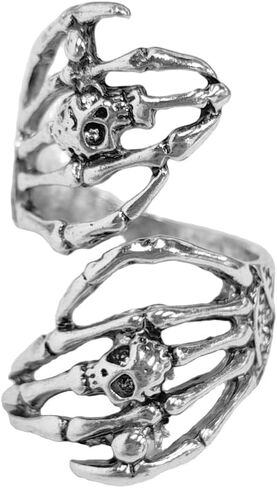 Vintage Skull Hand Rings for Men Women Adjustable Open Band Oxidized Gothic Biker Skeleton Devil's Talons Finger Pinky Ring Comfort Fit Knuckle Unisex Punk Jewelry Stackable Band Halloween in Saudi Arabia