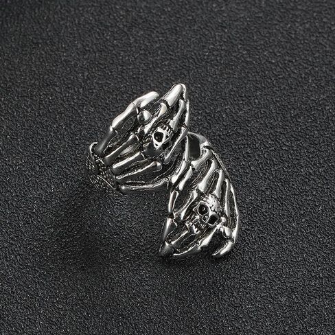 Vintage Skull Hand Rings for Men Women Adjustable Open Band Oxidized Gothic Biker Skeleton Devil's Talons Finger Pinky Ring Comfort Fit Knuckle Unisex Punk Jewelry Stackable Band Halloween in Saudi Arabia