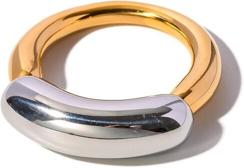 LadayPoa Two Tone Ring, Gold and Silver Simple Bands, 3mm Mixed Metal Ring for Women, Stainless Steel Minimalist Stackable Rings Chic Stacking Jewelry in Saudi Arabia
