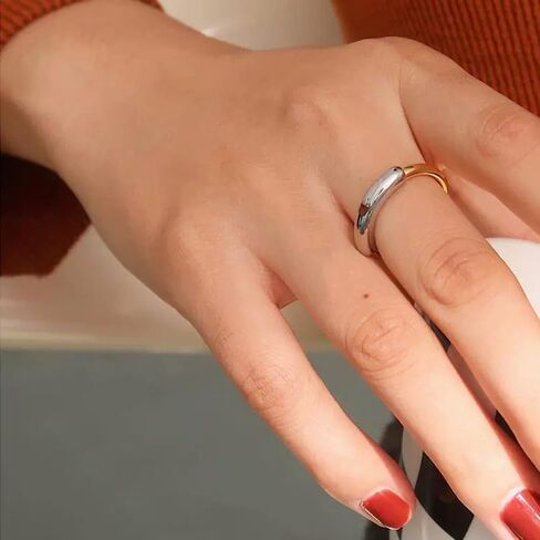 LadayPoa Two Tone Ring, Gold and Silver Simple Bands, 3mm Mixed Metal Ring for Women, Stainless Steel Minimalist Stackable Rings Chic Stacking Jewelry in Saudi Arabia