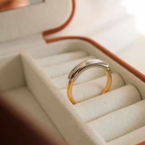 LadayPoa Two Tone Ring, Gold and Silver Simple Bands, 3mm Mixed Metal Ring for Women, Stainless Steel Minimalist Stackable Rings Chic Stacking Jewelry in Saudi Arabia