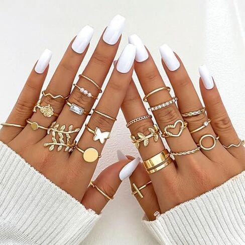 24 Pieces Knuckle Rings Set for Women, Vintage Stackable Finger Midi Rings Dainty Cubic Zirconia Crystal Simple Twist Hollow Cute Rings Pack Jewelry Gift in Saudi Arabia