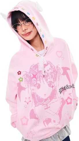 Y2k Vintage Kawaii Anime Cartoon Cutecore 3D Wings Baggy Hoodie Hiphop Street Preppy Sweet Loose Casual Pullover in Saudi Arabia