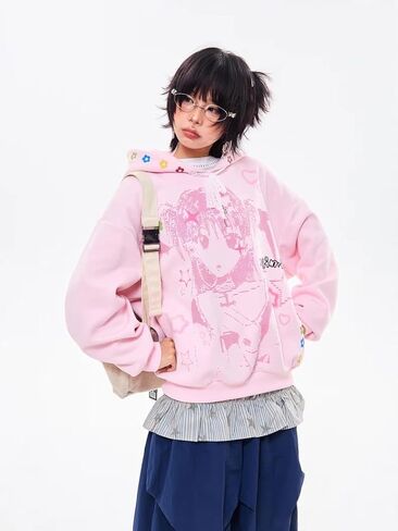 Y2k Vintage Kawaii Anime Cartoon Cutecore 3D Wings Baggy Hoodie Hiphop Street Preppy Sweet Loose Casual Pullover in Saudi Arabia