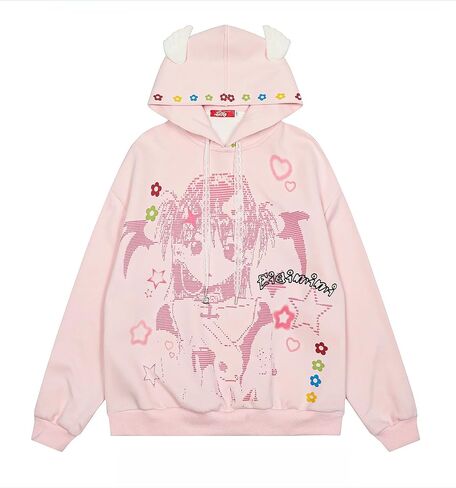 Y2k Vintage Kawaii Anime Cartoon Cutecore 3D Wings Baggy Hoodie Hiphop Street Preppy Sweet Loose Casual Pullover in Saudi Arabia