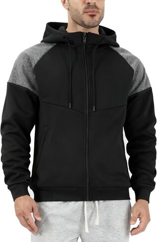 SHAGGA Zip Up Hoodie Men Fleece-Lined Pullover Patchwork Thermal Full-Up Sweatshirts Warmtrack Jacket With Zip in Saudi Arabia