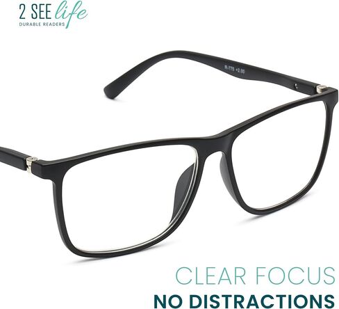 2SeeLife Durable Large TR-90 Reading Glasses for Men – Medium-Wide Fit, Flexible Sturdy Frame, Spring Hinges, Premium Readers, Black Matte, +0.50 in Saudi Arabia