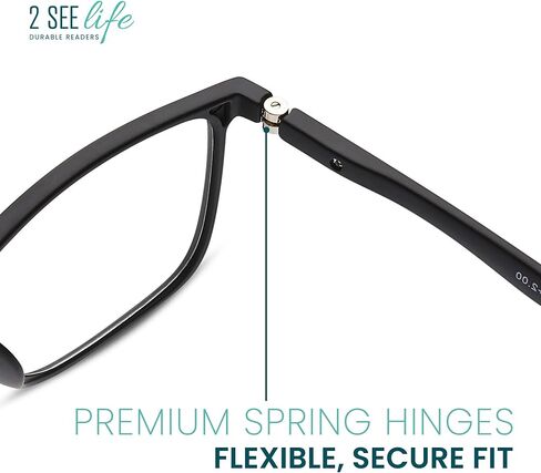 2SeeLife Durable Large TR-90 Reading Glasses for Men – Medium-Wide Fit, Flexible Sturdy Frame, Spring Hinges, Premium Readers, Black Matte, +0.50 in Saudi Arabia