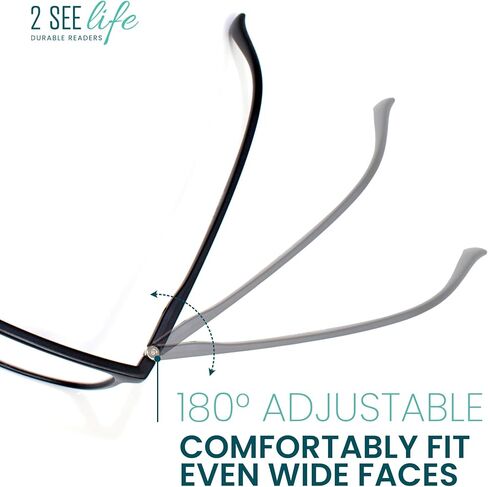 2SeeLife Durable Large TR-90 Reading Glasses for Men – Medium-Wide Fit, Flexible Sturdy Frame, Spring Hinges, Premium Readers, Black Matte, +0.50 in Saudi Arabia
