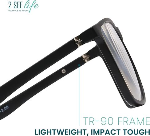 2SeeLife Durable Large TR-90 Reading Glasses for Men – Medium-Wide Fit, Flexible Sturdy Frame, Spring Hinges, Premium Readers, Black Matte, +0.50 in Saudi Arabia
