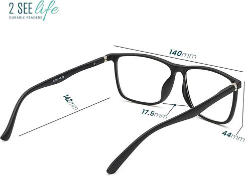 2SeeLife Durable Large TR-90 Reading Glasses for Men – Medium-Wide Fit, Flexible Sturdy Frame, Spring Hinges, Premium Readers, Black Matte, +0.50 in Saudi Arabia