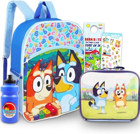 Bluey Backpack with Lunch Box for Kids - Bundle with 16" School Bag, Lunch Box, Stickers, Water Bottle, and More | Bluey School Supplies for Boys, Girls in Saudi Arabia