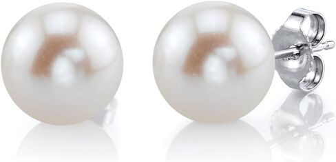THE PEARL SOURCE 14K الذهب 9.0-9.5mm جولة الأبيض المياه العذبة مثقف اللؤلؤ أقراط للنساء in Saudi Arabia