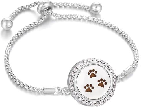 316L Stainless Steel CZ Essential Oil Diffuser Bracelet Paw Print Aromatherapy Locket Bracelet with 10 Pcs Refill Pads for Women in Saudi Arabia