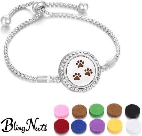 316L Stainless Steel CZ Essential Oil Diffuser Bracelet Paw Print Aromatherapy Locket Bracelet with 10 Pcs Refill Pads for Women in Saudi Arabia