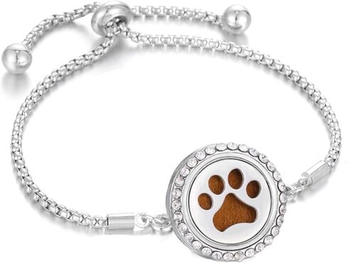 316L Stainless Steel CZ Essential Oil Diffuser Bracelet Paw Print Aromatherapy Locket Bracelet with 10 Pcs Refill Pads for Women in Saudi Arabia