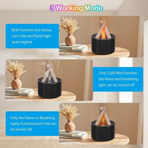 موزع روائح الزيوت العطرية لهب كامب فاير، موزع روائح العلاج العطري دويوش 7 ألوان، مرطب رذاذ بارد 250 مل، ناشر رائحة مع جهاز تحكم عن بعد، مؤقت، وظيفة إيقاف التشغيل التلقائي للمنزل والمكتب in Kuwait