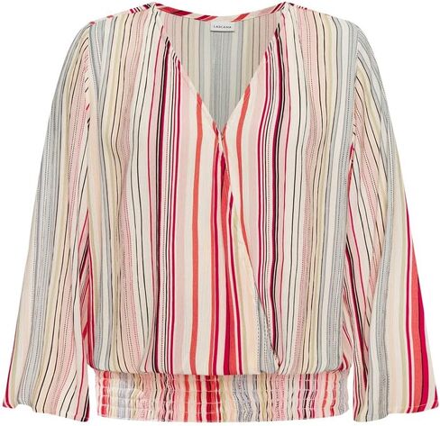 LASCANA Women's Striped Smocked Hem Blouse Shirt Stripe Multi 8 in Saudi Arabia