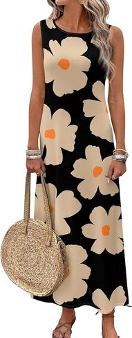 Women Summer Floral Print Maxi Dresses Sleeveless Strap Dress Casual Loose Vacation Sundress Beach Outfits in Saudi Arabia