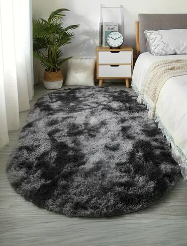 Ultra Thin Soft Fluffy Shag Area Rugs for Living Room, Shaggy Floor Carpet for Bedroom, Cute Luxury Non-Slip Machine Washable Carpet, Home Decor Room Decor,Black Gray(23.6 * 47.2in) in Saudi Arabia