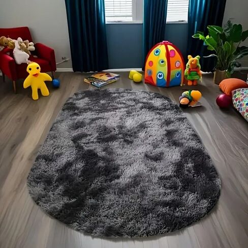 Ultra Thin Soft Fluffy Shag Area Rugs for Living Room, Shaggy Floor Carpet for Bedroom, Cute Luxury Non-Slip Machine Washable Carpet, Home Decor Room Decor,Black Gray(23.6 * 47.2in) in Saudi Arabia