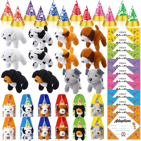 48 PCS تبني لوازم جرو تشمل 12 Mini Plush Dog 12 قبعة عيد ميلاد 12 شهادة تبني جرو 12 صناديق كرافت للكلاب مجموعة هدايا حفلة عيد ميلاد الكلب in Saudi Arabia