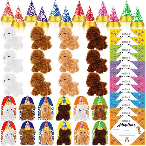 48 Pcs Adopt a Puppy Supplies Include 12 Mini Plush Dog 12 Birthday Hats 12 Puppy Adoption Certificate 12 Kraft Boxes for Dog Birthday Party Set Gifts in Saudi Arabia
