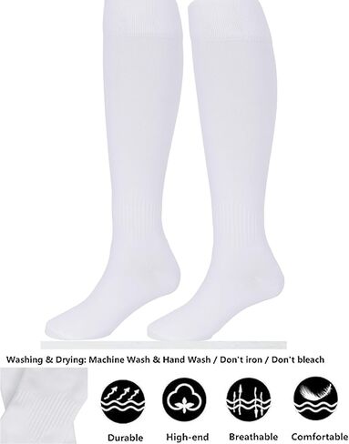 1 pair Soccer Socks for Men & Women White Knee High Football & Softball Sports Wicking Non-Slip Athletic Long Socks in Saudi Arabia
