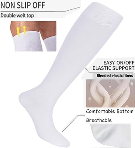 1 pair Soccer Socks for Men & Women White Knee High Football & Softball Sports Wicking Non-Slip Athletic Long Socks in Saudi Arabia