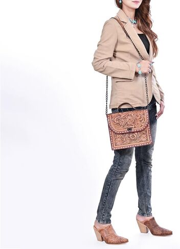 American Darling Cross body Bag Hand Tooled Floral Carved Buck Stitched Genuine Leather Western Purse for Women in Saudi Arabia