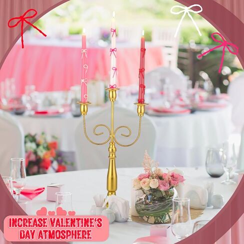 12 Set Pink Bow Party Suppies Pink Bow Candles Valentine Taper Candles Sticks with 3 Colors Wax Sticks Wedding Dinner Decor for Valentines Birthday Decor Galentines Day Gifts for Women in Saudi Arabia