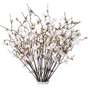 20pcs White Cherry Blossom Branches Artificial Flowers for Autumn Winte Indoor Decoration, 22" Plum Fake Peach Plants for Wedding Home Office Bedroom Party Decor (White, 22in) in Saudi Arabia