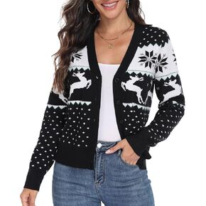 PrinStory Women’s Ugly Christmas Cardigan Sweaters Long Sleeve Button Down Open Front Casual Warm Funny Knit Sweater S-2XL in Kuwait