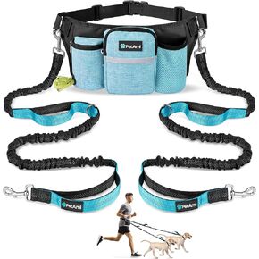 PetAmi Premium Hands Free Dog Leash for 2 Dogs, Adjustable Waist Belt Leash for Dog Walking, Fanny Pack Accessories Bag Dual Bungee Leash for Running, Hiking, Jogging, Biking, Purple in Kuwait