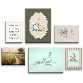 Pormipone 6 PCS Vintage Nursery Wall Art Baby Girl & Boy Nursery Decor Alphabet Rabbit Goose Picture Farmhouse Canvas Prints for Girls & Boys Room Bedroom Decorations 8x10 in (Unframed) in Kuwait