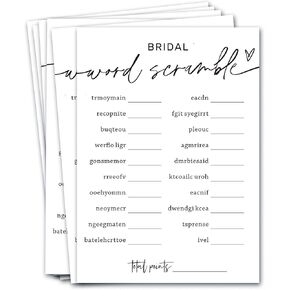 Wedding Shower Games Cards, Bridal Shower Word Game, Bridal Shower Games 25 Guests, Engagement Party Wedding Games for Guests, Minimalist White Wedding Party Supplies - A17 in Kuwait