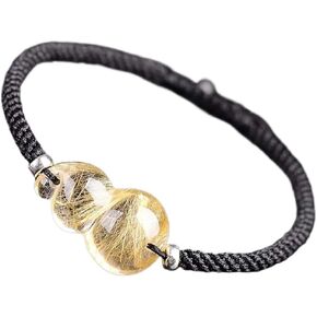 Silver Bracelet,Hand Chain Bracelet Feng Shui Wealth Bracelet Rare 7A Golden Rutilated Crystal Wu Lou Hu Lu Calabash Bracelet Prosperity Taliman Heali in Kuwait