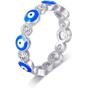 MDFUN Evil Eye Ring for Women, 18K White Gold Plated Cubic Zirconia Stackable Band Ring, Evil Eye Trendy Lucky Jewelry, Engagement Wedding Birthday Gift for Women Men, Size 5-10 in Kuwait