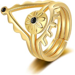 Gold Plated Sterling Silver Open Adjustable Devil Eye Ring for Women, Vintage Spinel CZ Eye Demon Stackable Rings Personality Jewelry Set in Kuwait