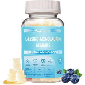 L ليسين + علكة مونولورين 1000 مجم، مع تريهالوز، لدعم المناعة وصحة الفم، للبالغين والأطفال، نباتي، غير معدل وراثيًا، خالي من الغلوتين، نكهة التوت الأزرق، 60 in Kuwait