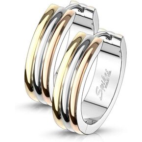 Pair of Hoop Earrings Triple Dome 3-Tone Stainless Steel Hinge Action 20g in Saudi Arabia